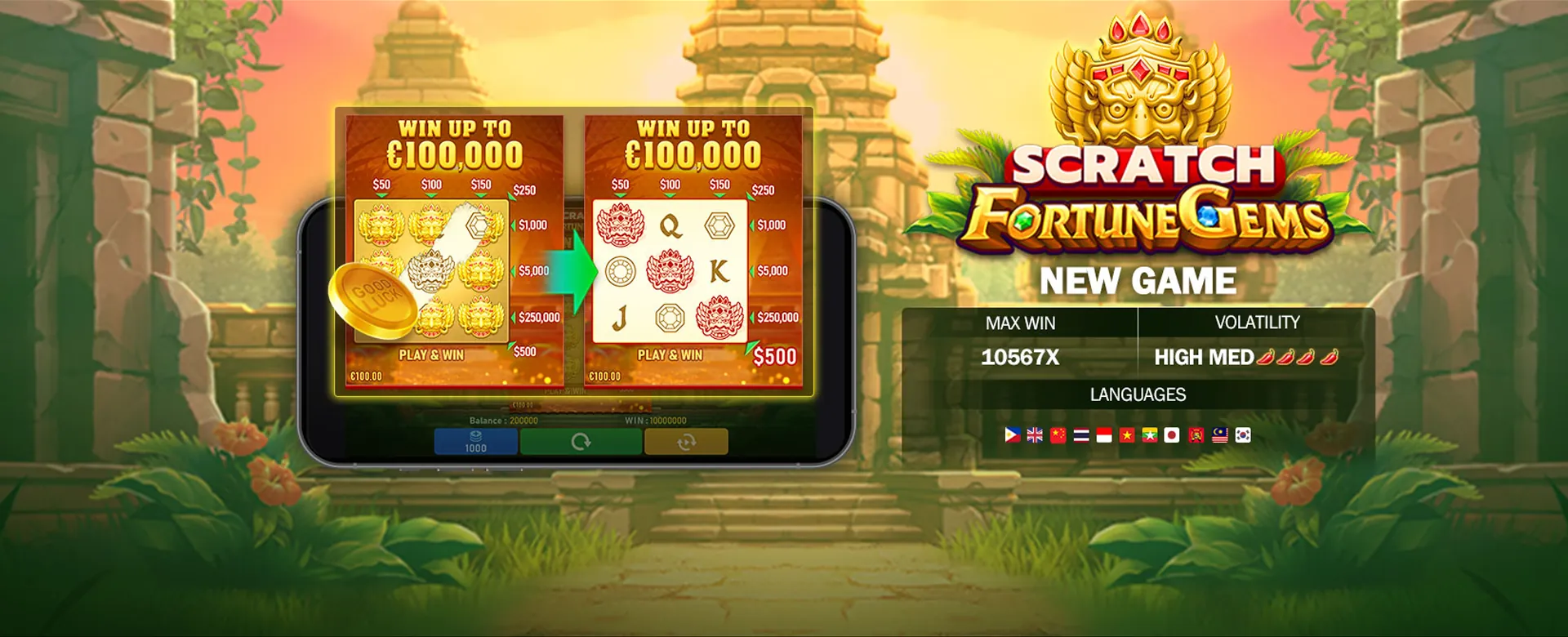 A stylized illustration of a person enjoying Spintime games on a smartphone and tablet, showcasing seamless mobile experience with dynamic game graphics.